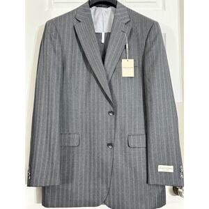 NWT Jack Victor Suit 43L Mens Grey Stripe Landon Super 110s Wool 2 Pc 37" Waist